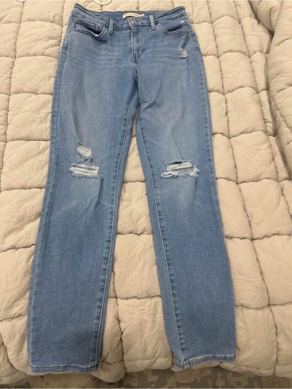 Levi's 724 High Rise Light Blue Distressed Straight-Leg Jeans